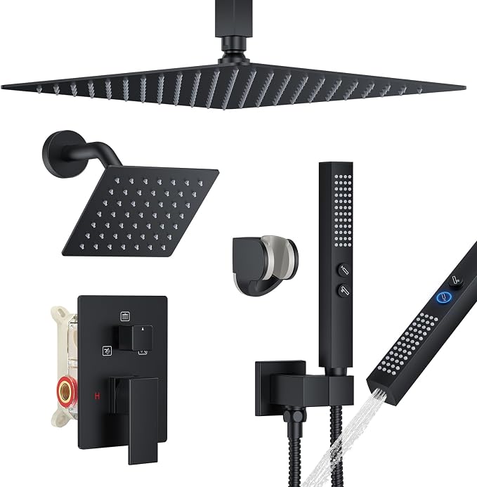 Shower Faucet Set, Ceiling Mount Shower System 12-inch & 6-inch Dual Shower by FAROLAN