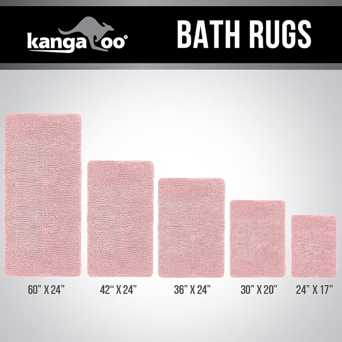 KANGAROO Bathroom Rugs, Chenille Soft Absorbent Bath Rug, Shaggy Shower Mat - Image 9