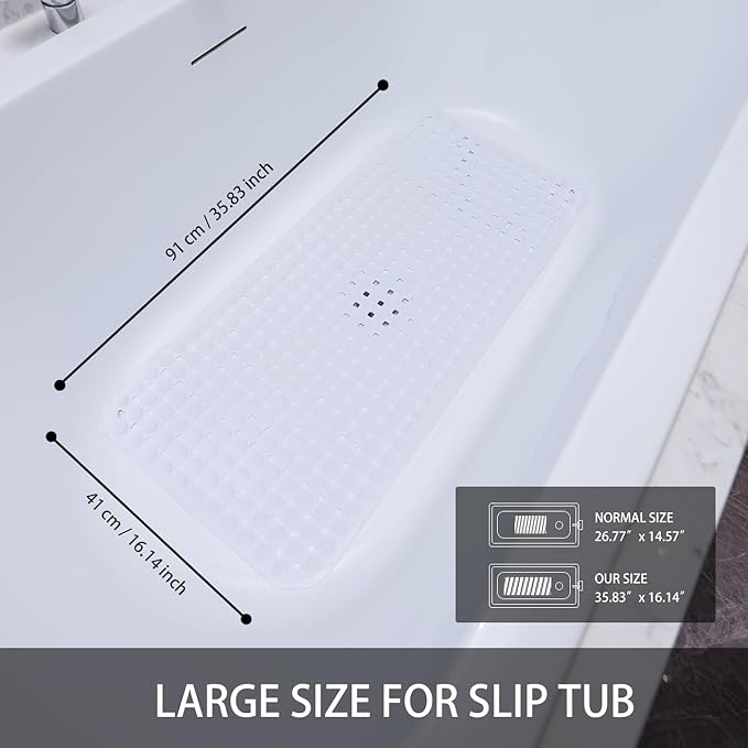 Extra Large Non-Slip Bathtub Mat, 36x17” TPR Shower Mat - Image 3