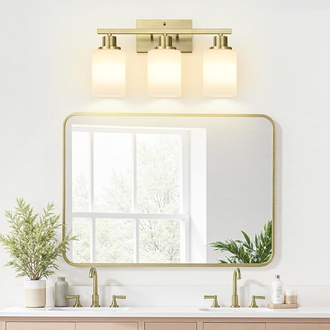 3-Light Bathroom Light Fixtures, Aged Brass Vanity Light - Image 4