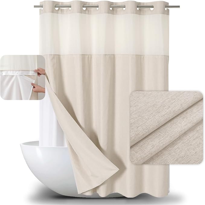 No Hooks Needed Linen Textured Shower Curtain by EACHOPE