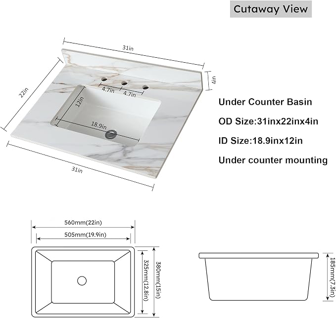 Montary 31"x 22" Bathroom Vanity Top - Image 7
