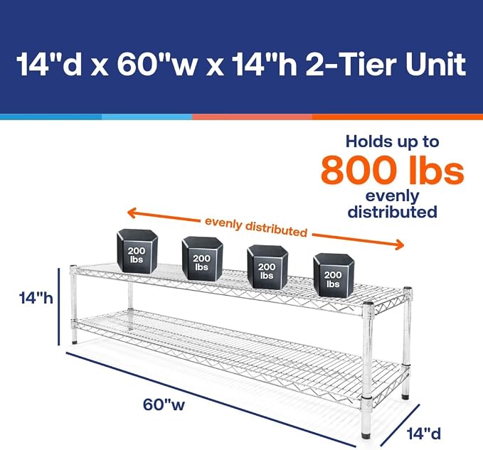 Shelving Inc. 14" d x 60" w Chrome Wire Shelving - Image 2
