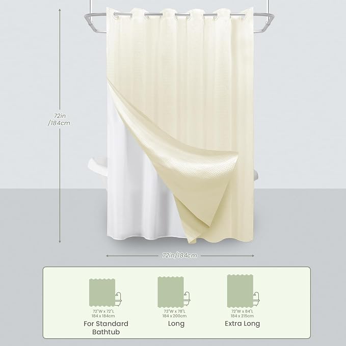 Inhousolu No Hook Waffle Weave Shower Curtain - Image 7