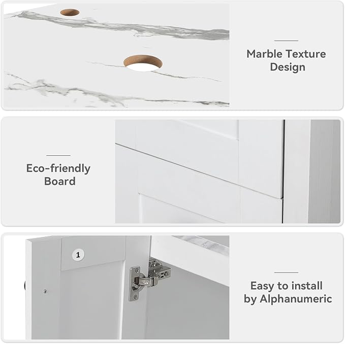 24" White Bathroom Vanity with Marble Texture Top, Traditional Standing - Image 5