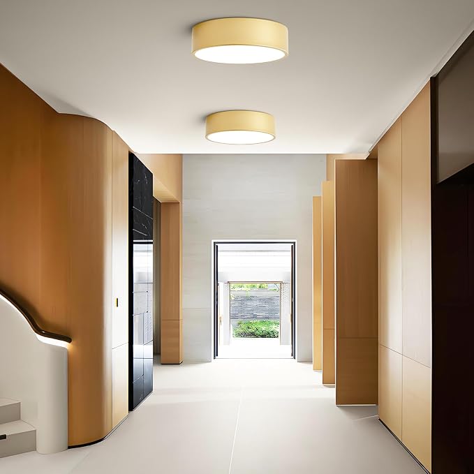 Dimmable Modern Flush Mount Ceiling Light Fixture, Painted Gold Round LED - Image 8