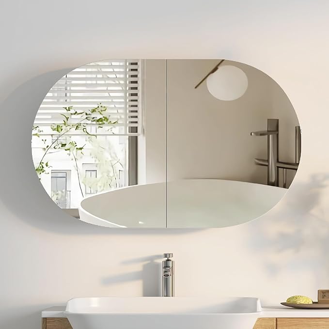 Oval Medicine Cabinet Mirror for Bathroom, Oval Mirror Cabinet Wall Mounted by Mepplzian