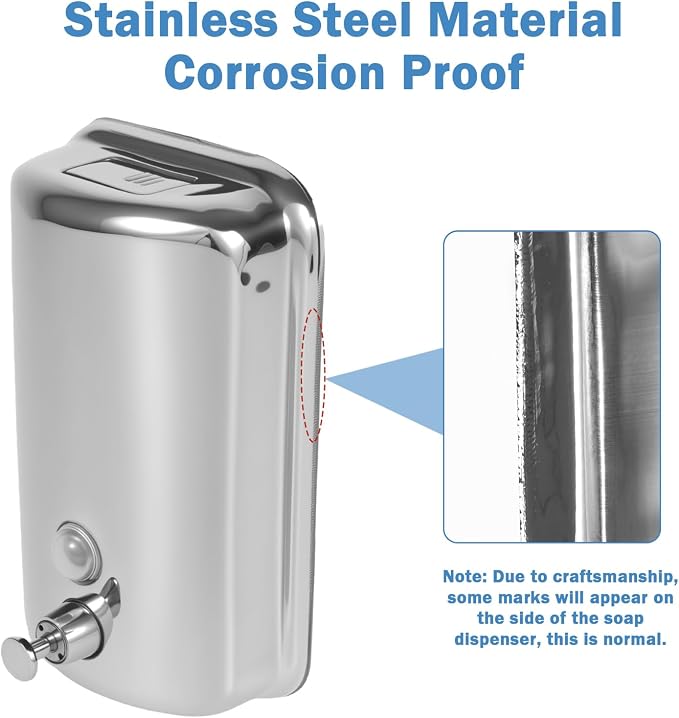 34 oz/1000ml Stainless Steel Commercial Soap Dispenser Wall Mount, Hand Soap - Image 3