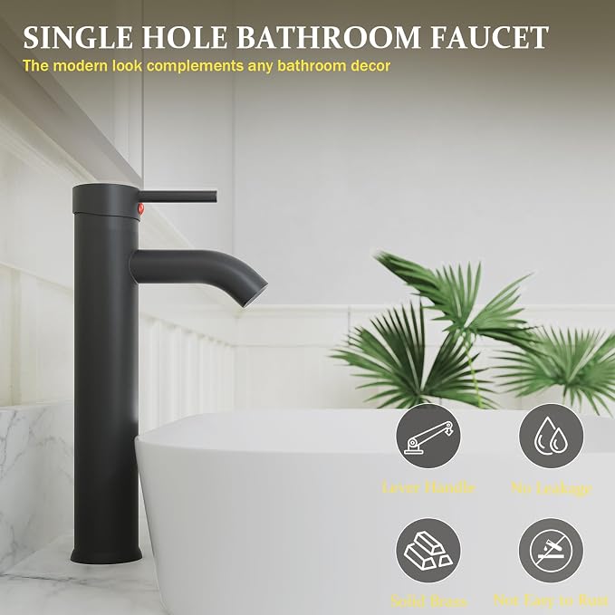 Matte Black Bathroom Faucets, Vessel Sink Faucet One Hole Single Handle Modern - Image 3