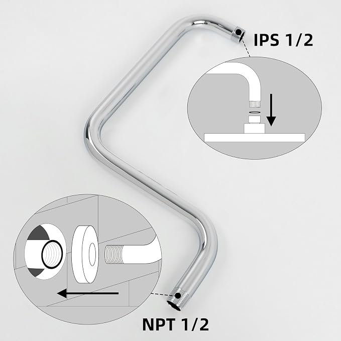 13 Inch S shaped Shower Arm, Stainless Steel Wall-Mounted High Rise Shower Head - Image 4