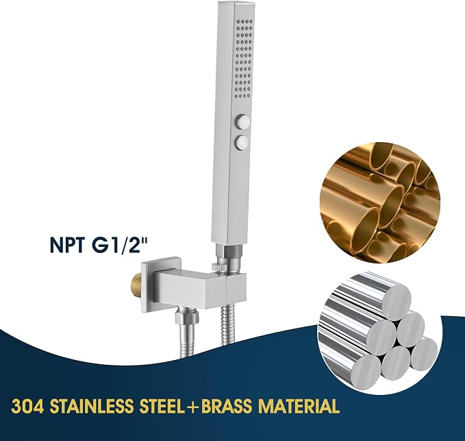 All-Metal High Pressure Square Handheld Shower Head - Image 6