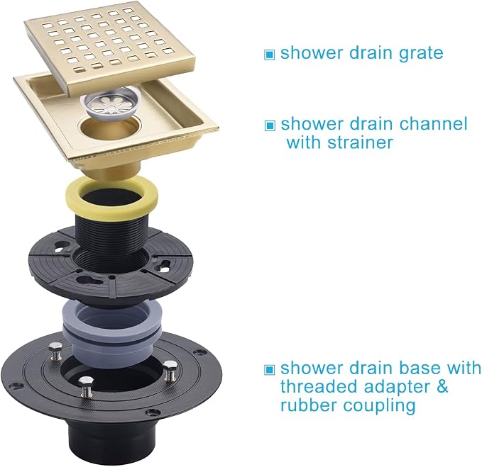 4 Inch Brushed Gold Shower Floor Drain Square - Image 6
