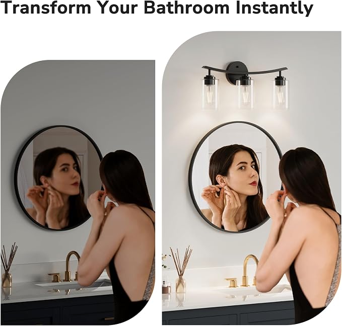 USHOWER 3-Light Bathroom Light Fixtures, Vanity Lights - Image 4