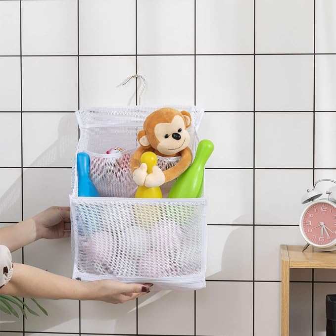 ALYER Hanging Mesh Bath Toy Organizer Bag, Large Shower Storage Caddy - Image 6