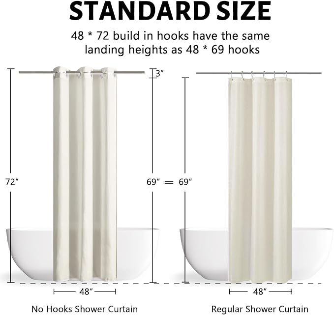 Furlinic No Hooks Required Fabric Shower Curtain Liner, Waterproof Polyester - Image 6