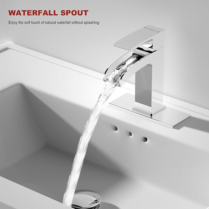 Polished Chrome Bathroom Faucet 1 Hole Waterfall, Vanity Faucet - Image 8