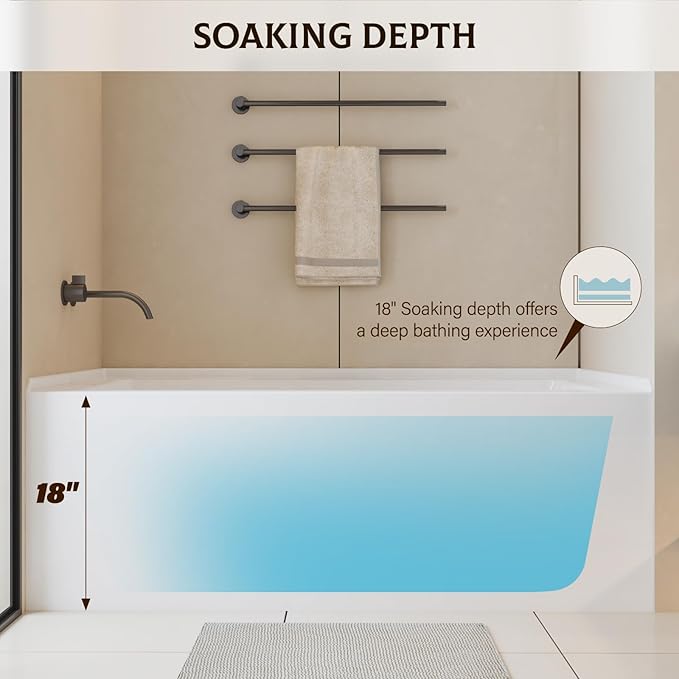 60x30 Inch Acrylic Drop-in Bathtub, Rectangular Soaking Tub - Image 3