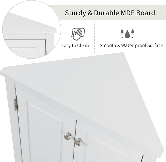 Corner Storage Cabinet with Adjustable Shelves, Triangle Bathroom & Kitchen - Image 6