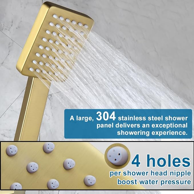 POP SANITARYWARE Shower Faucet Set Brushed Gold Bathroom Rainfall Shower System - Image 4
