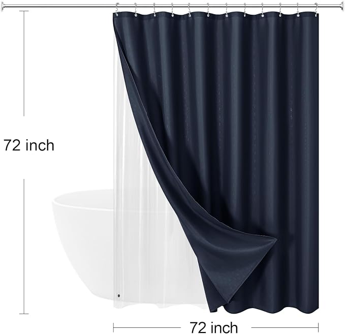 MitoVilla 3 in 1 Shower Curtain Set, Waterproof Fabric Hotel Bathroom Curtain - Image 7