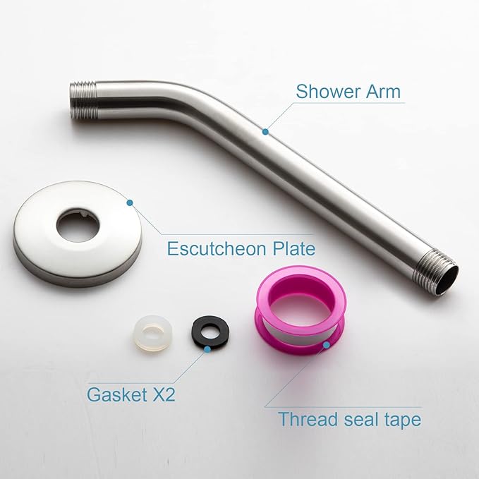 OFFO Shower Arm with Flange, 10 in Brushed Nickel Wall Mount Replacement Angle - Image 6