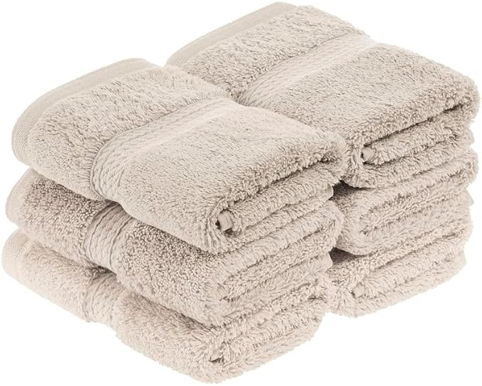 Superior Egyptian Cotton Pile Face Towel/Washcloth Set of 6, Ultra Soft Luxury by SUPERIOR