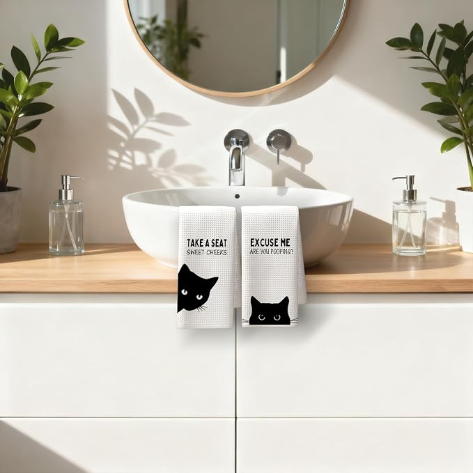 Funny Black Cat Bathroom Hand Towels, Cat Bathroom Decor, Sweet Cheeks Funny - Image 7
