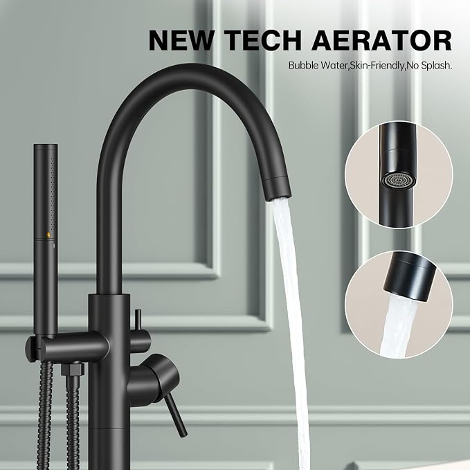 Freestanding Bathtub Faucet Matte Black Tub Filler Floor Mount Free Standing - Image 5