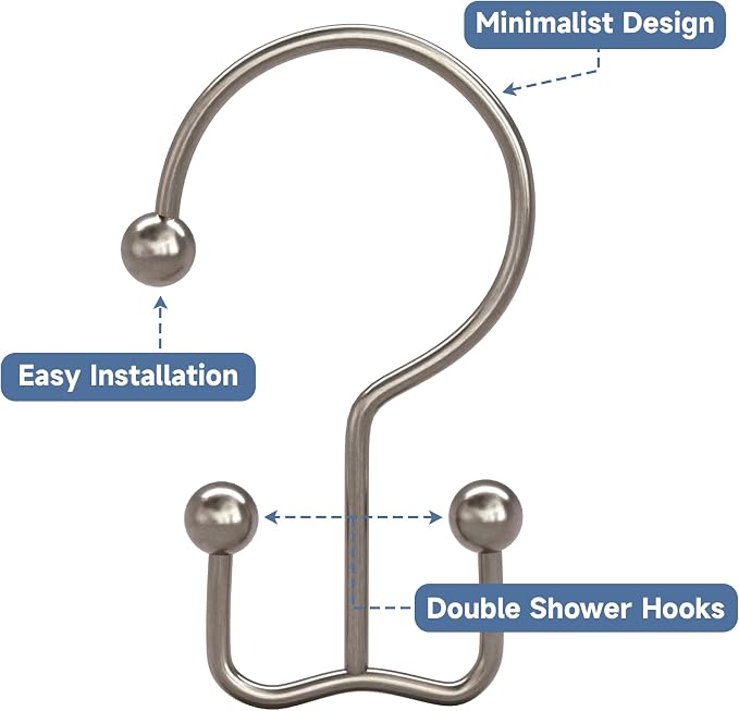 Titanker Shower Curtain Hooks Nickel, Minimalist Simple Double Glide Shower - Image 2