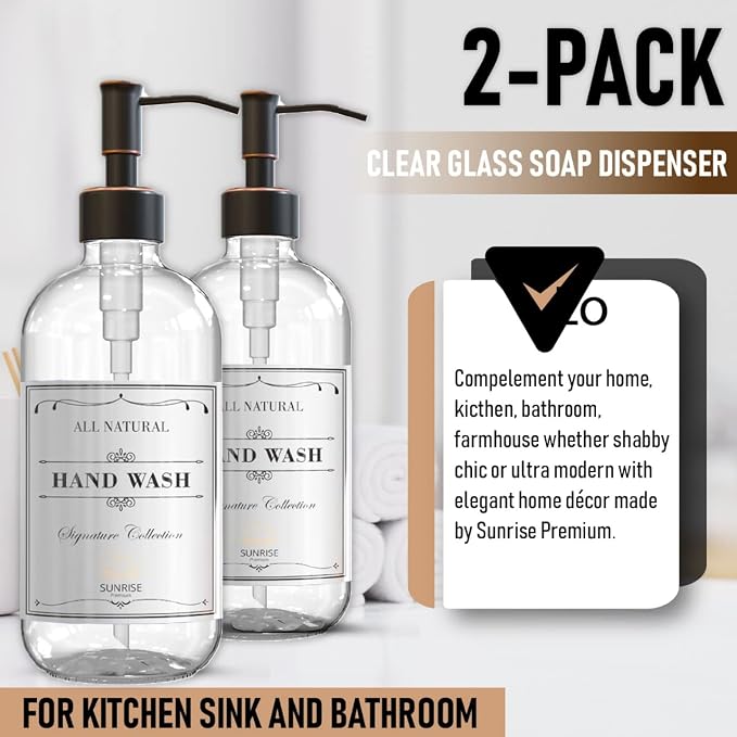 2 Pack Clear Glass Soap Dispenser 16 OZ - Image 8