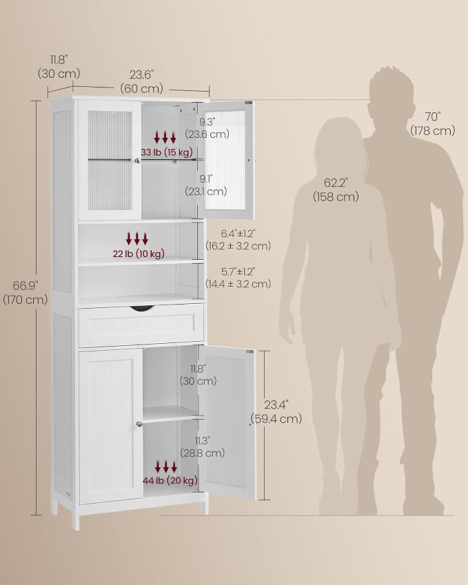 VASAGLE Storage Cabinet with LED Lights, Freestanding Storage Unit with - Image 3