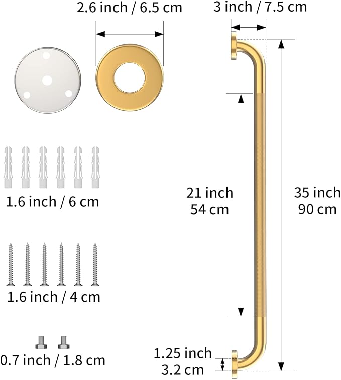 36 Inch Anti Slip Shower Grab Gold, Munzong Bathroom Grab Bar, Knurled Bathroom - Image 2