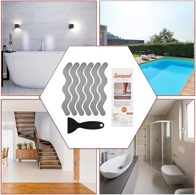 Anti Slip Shower Stickers, Adhesive Decals Safety Strips Scraper - Image 6