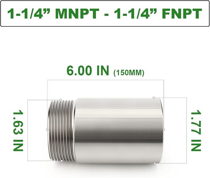 TAISHER 1PCS Stainless Steel Pipe Fittings, 1-1/4" NPT Male x 1-1/4" NPT Female - Image 2
