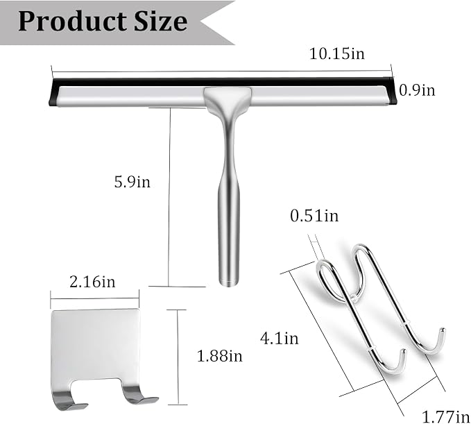 10-Inch Shower Squeegee for Glass Doors, Stainless Steel Shower Squeegee - Image 2