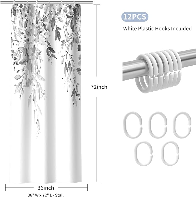 Colorful Star Grey Eucalyptus Waterproof Shower Curtain Set - Image 7