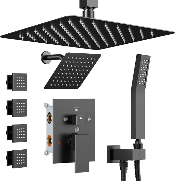 Shower Systems with 4 Body Spray Jets, STARBATH 4 Way 12+6" Rainfall Shower by STARBATH