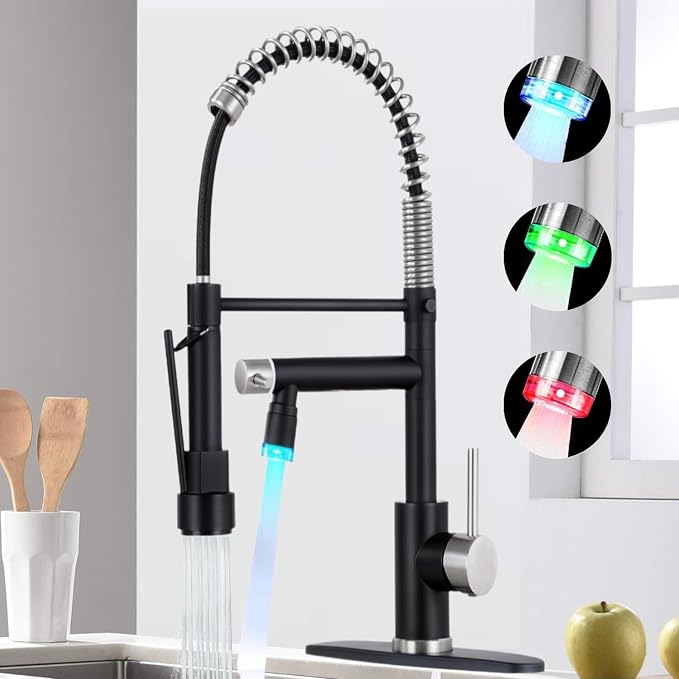 Smart Kitchen Faucet, 3 Modes Pull Down Sprayer, LED Temperature Control by VIDEC