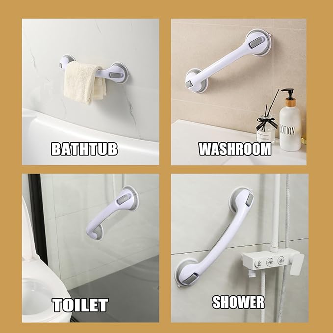 2-Pack Grab Bars for Bathtubs and Showers, 16 inch Shower Handle Suction Shower - Image 5