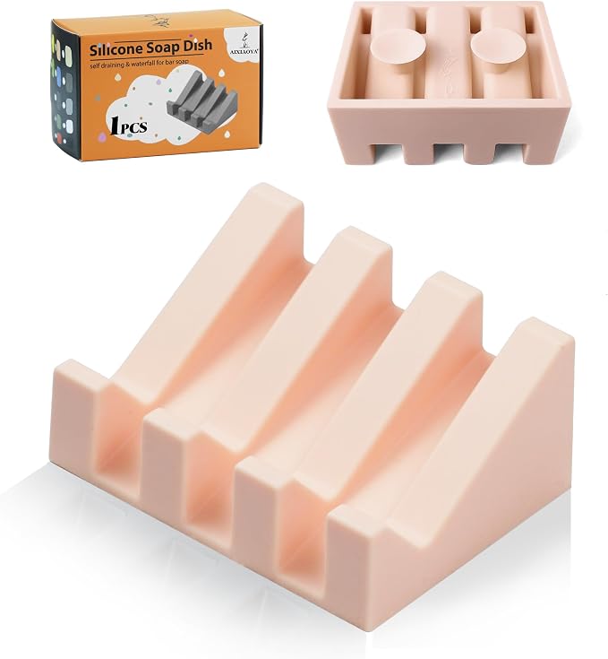 Silicone Soap Dish with Drain, Upgrade Double Suction Cups at The Bottom by AIXIAOYA