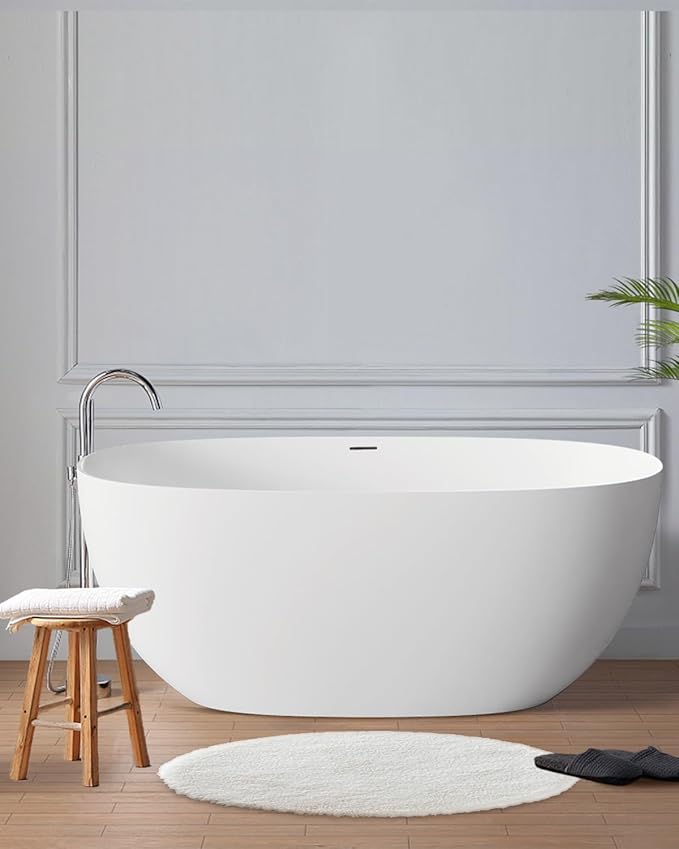 Stone Resin Freestanding Bathtubs, Soklawah 63" Solid Surface Luxury Soaking Tub by Unknown