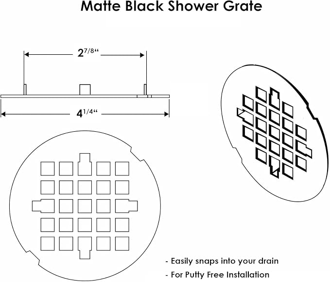 4 ¼” Matte Black Snap-in Shower Drain Cover - Image 3