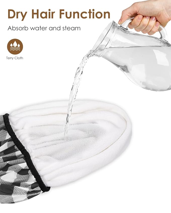 Auban Shower Cap, Shower Cap for Women Terry Cloth Lined EVA Exterior Reusable - Image 8