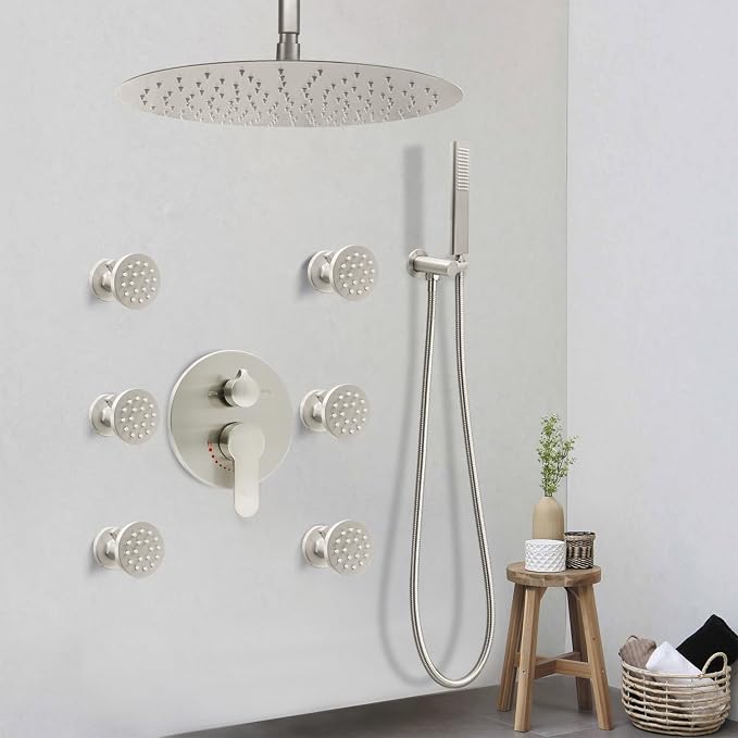 Wall Mount Brushed Nickel Pressure Balancing Shower Diverter Mixing Valve 3 Way - Image 8