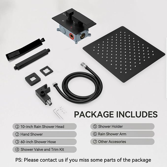 Shower Faucet Set Matte Black Shower System, Starbath 10" Rain Shower Head and - Image 7