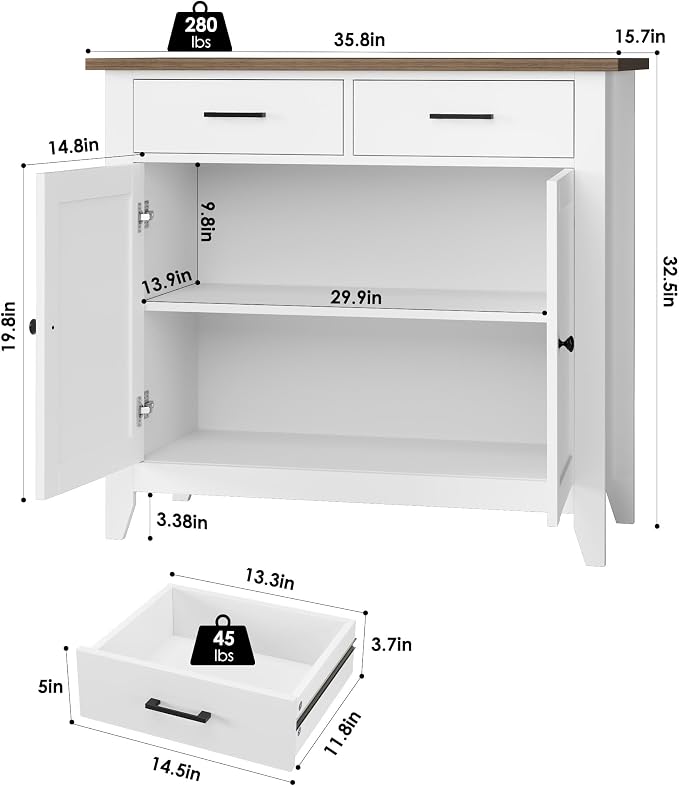 HORSTORS Kitchen Storage Cabinet, Modern Farmhouse Buffet Cabinet - Image 3
