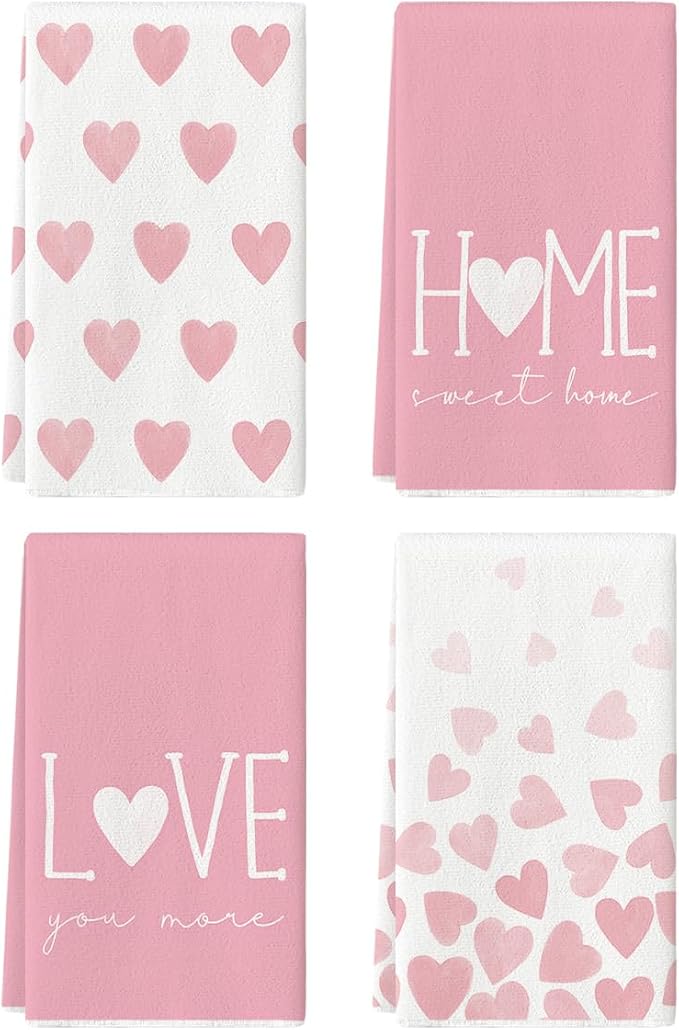 Artoid Mode Pink Heart Love Valentine's Kitchen Towels Dish Towels, 18x26 Inch by ArtoidMode