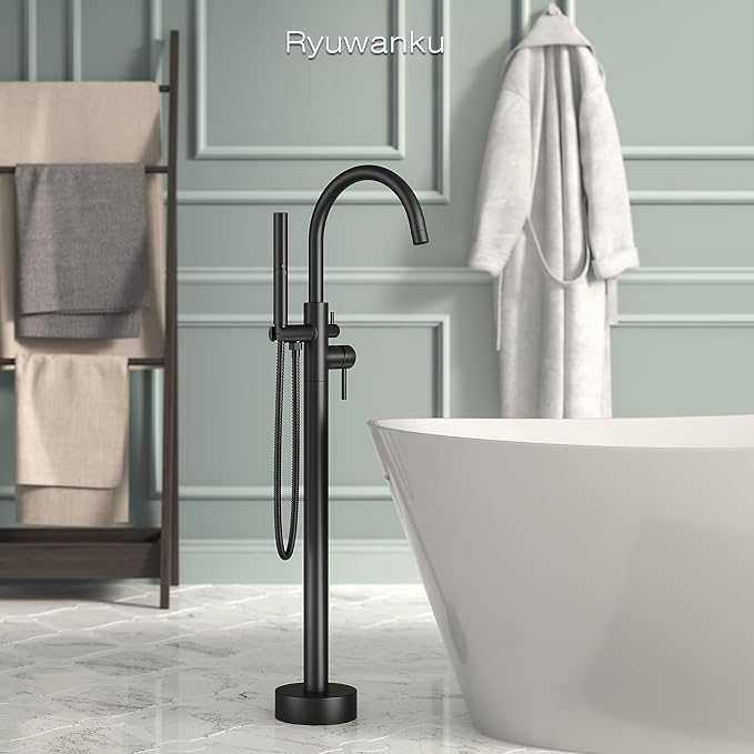 Freestanding Bathtub Faucet Matte Black Tub Filler Floor Mount Free Standing - Image 2