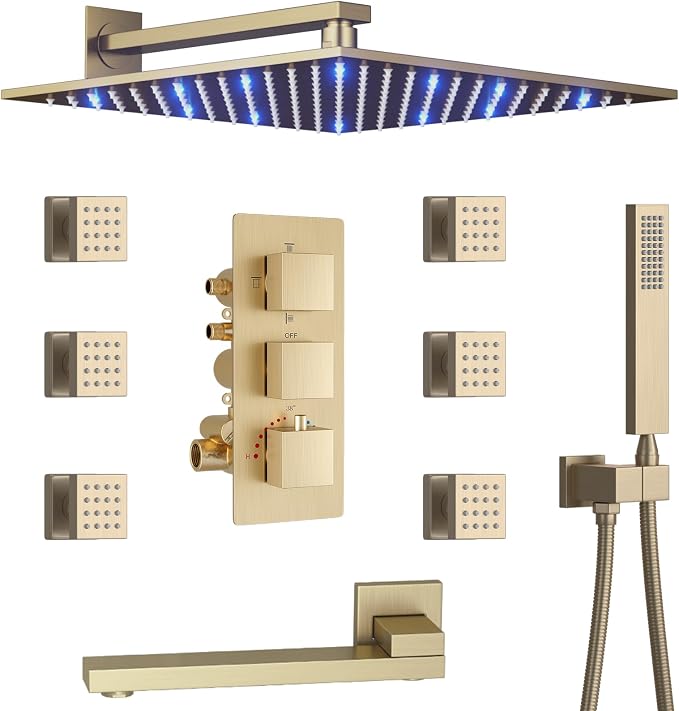 Thermostatic Brushed Gold Shower System by KATAIS
