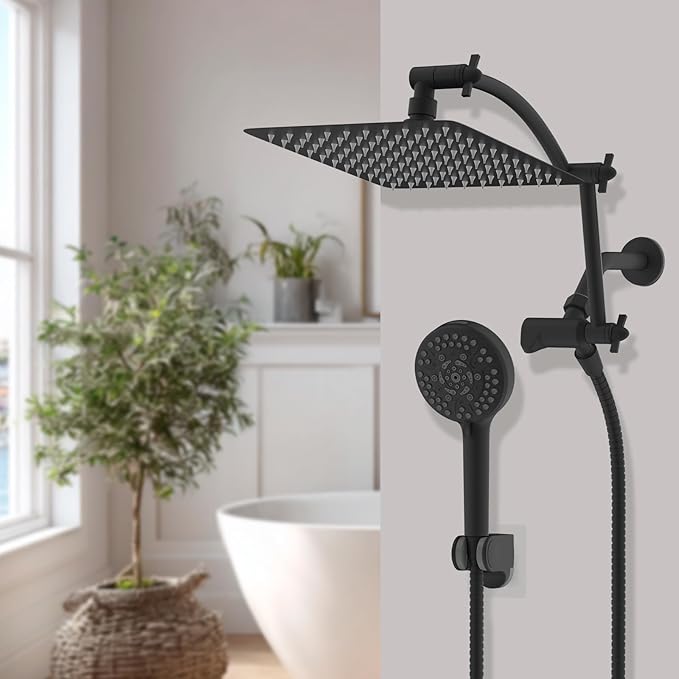Hibbent All Metal Shower Head, 10 Sprays, Adhesive Showerhead Holder, Matte - Image 9